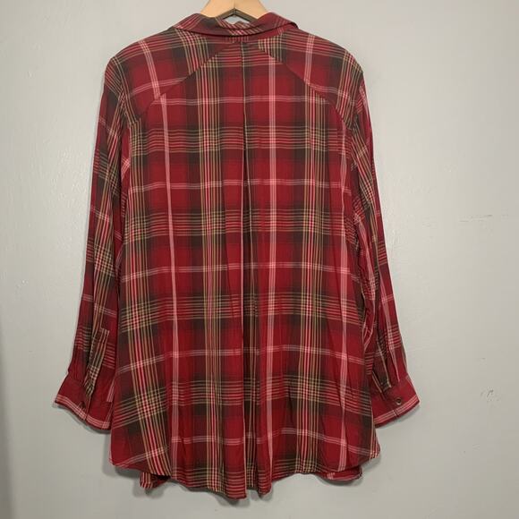 Catherines Plus Size 1X Equestrian Earthy Plaid Button Up Shirt Country Western - Picture 4 of 8
